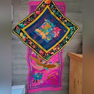 Leonard Paris Floral Silk Scarves Lot Of 2 - Pink & Blue